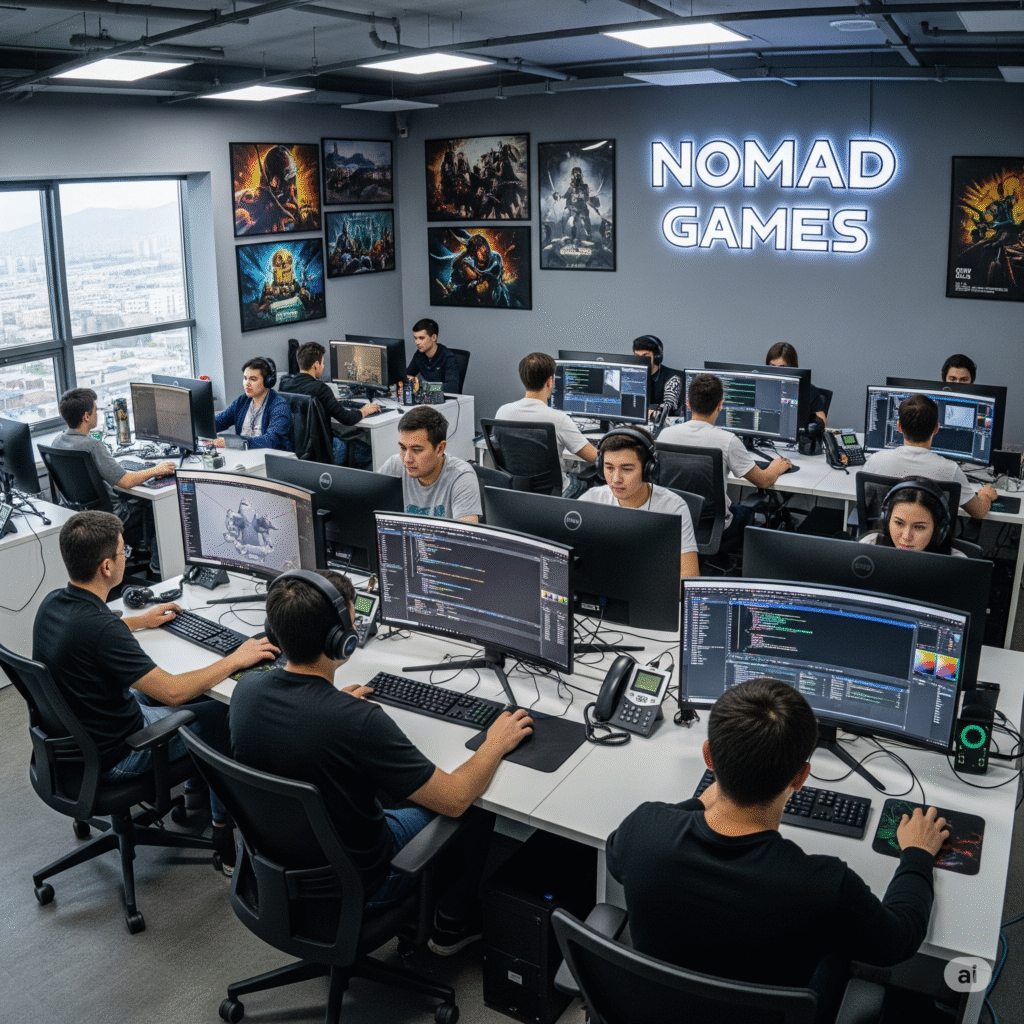 Офис игровой студии в Алматы с разработчиками за компьютерами