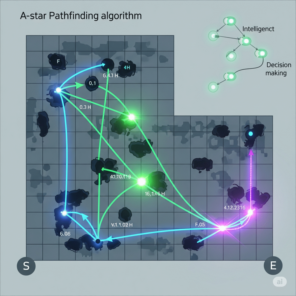 Схема алгоритма A-star для поиска пути в играх - игровой ИИ