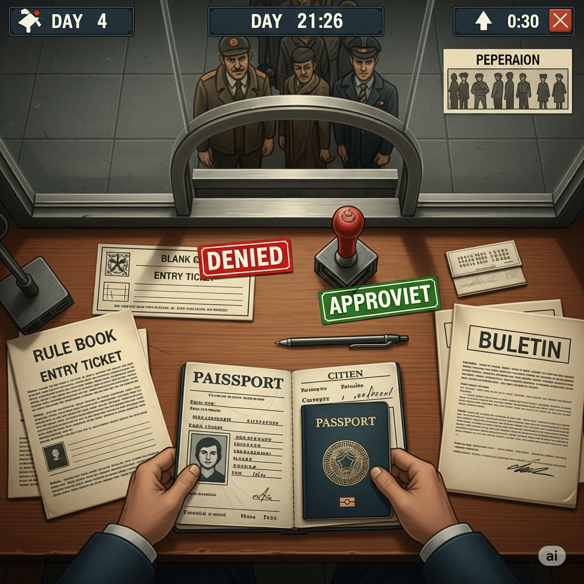 Скриншот игрового процесса Papers Please с проверкой документов