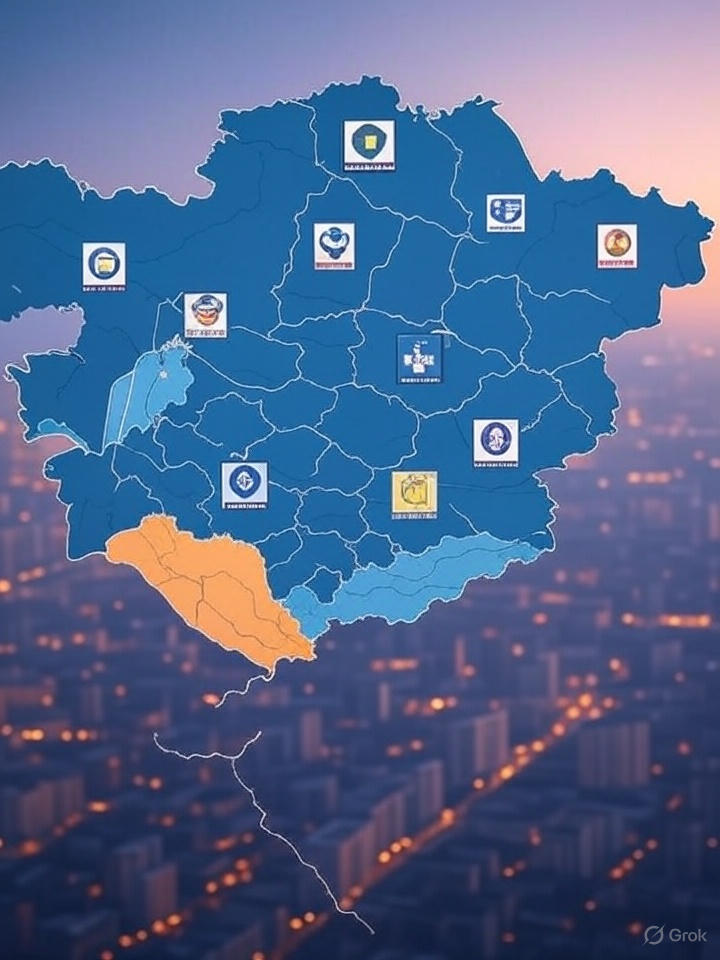 карта Казахстана с блокчейн проектами и цифровой экономикой