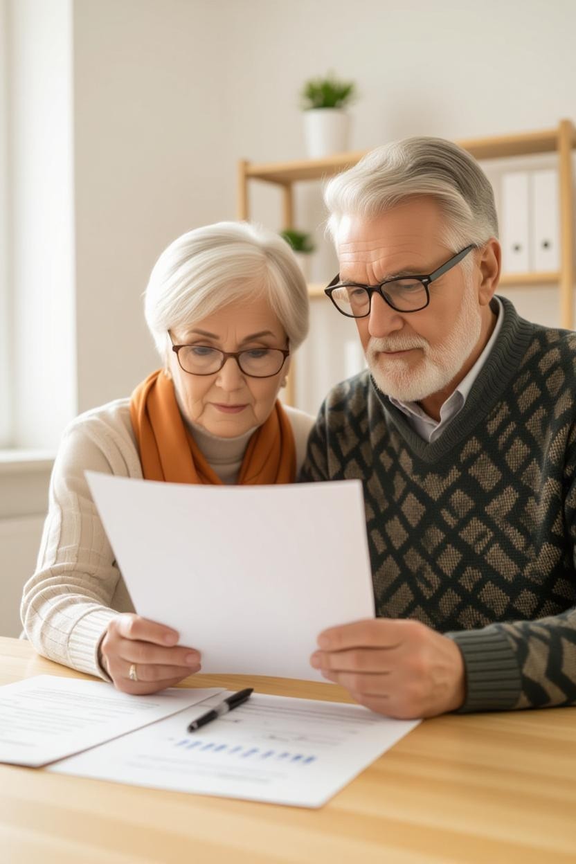 пенсионеры изучают финансовые документы для защиты от мошенников